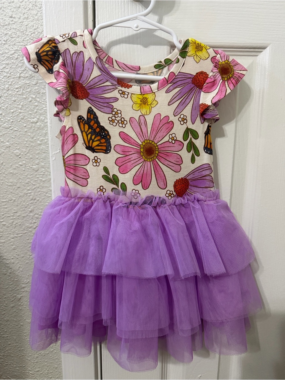 Posh Peanut Floral Butterfly Tulle Tutu Dress Size 2T Bamboo Like New